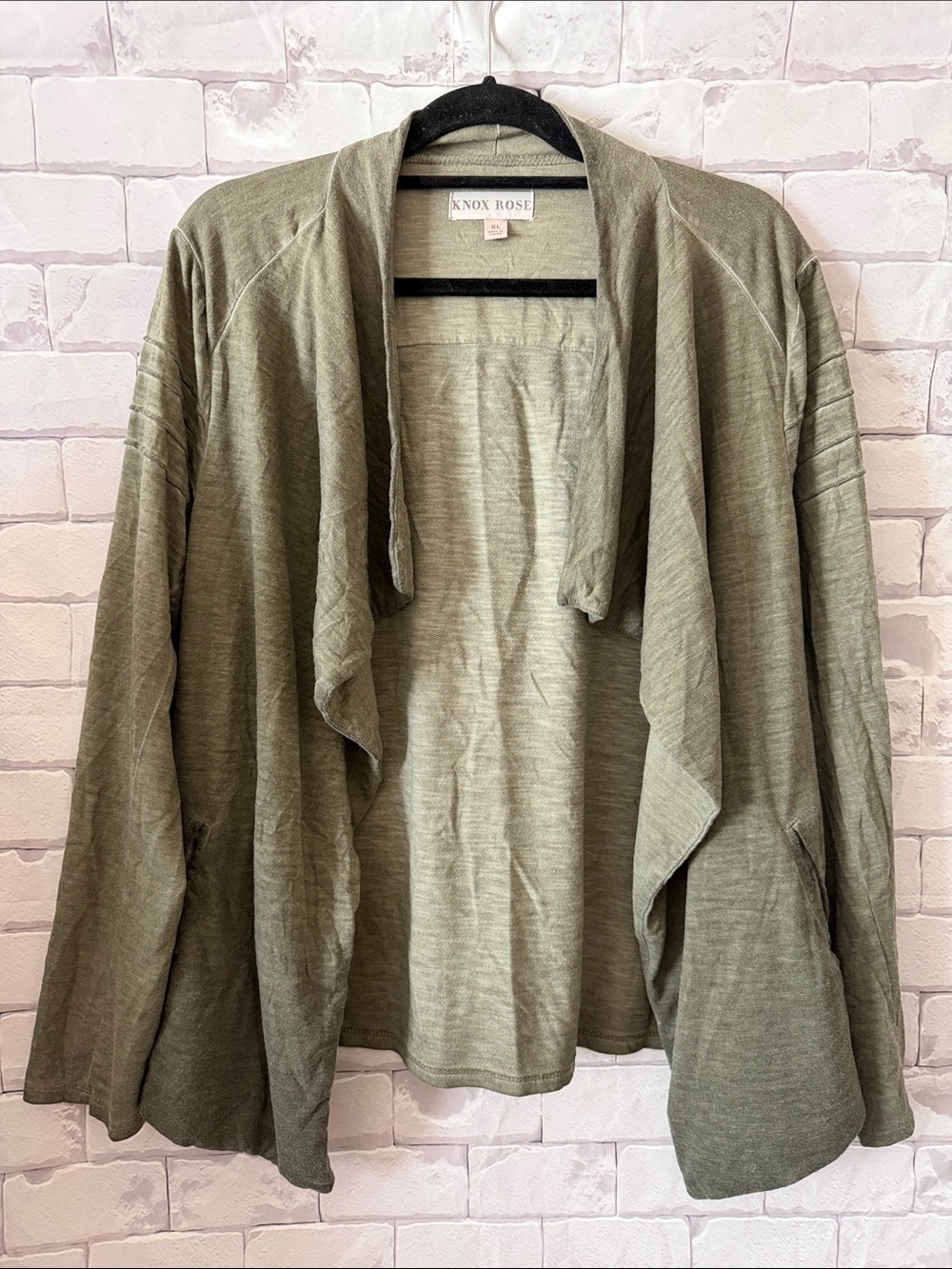 Knox Rose Olive Green Open Draped Cardigan Jacket
